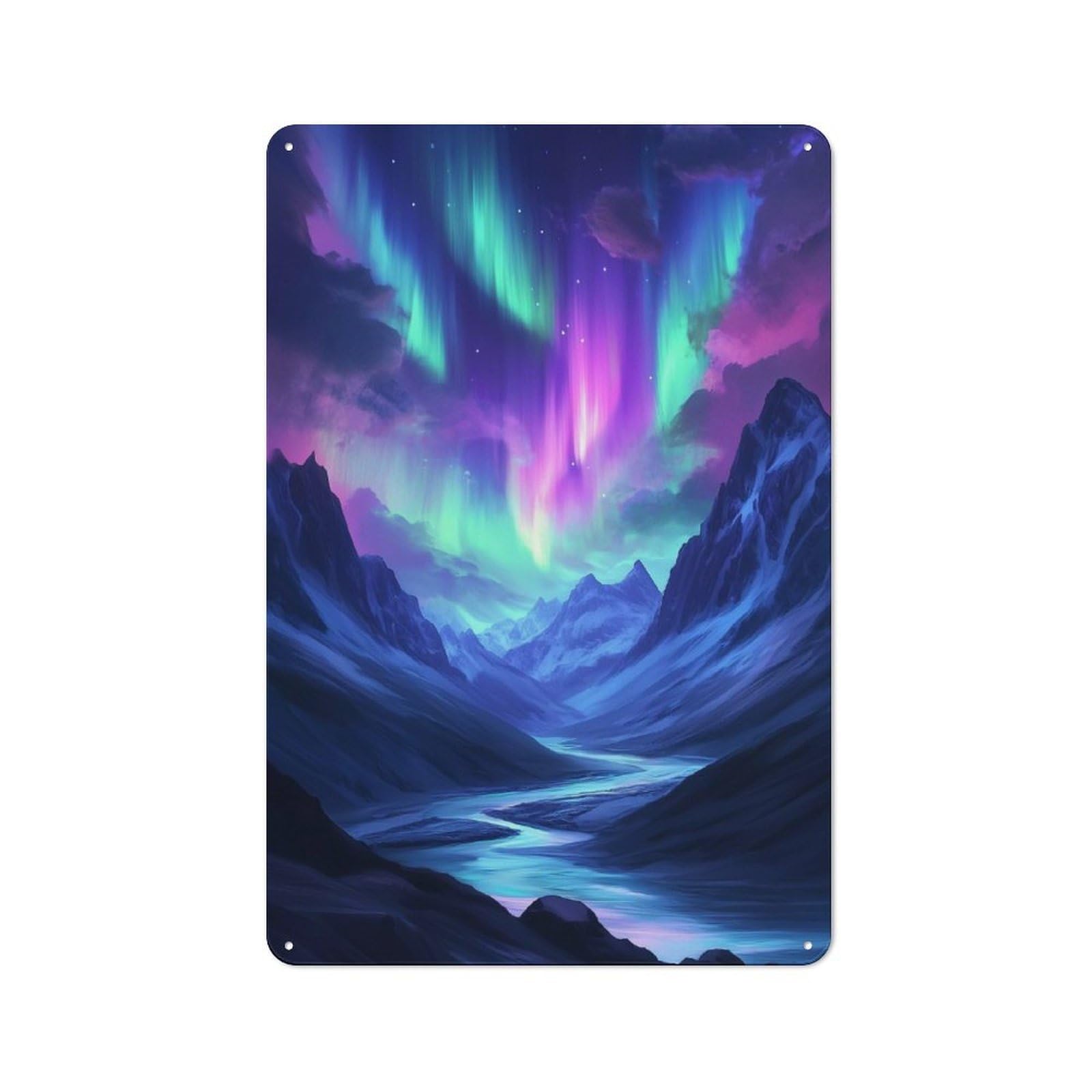 Junmoney Style-8 30X20cm Retro Tin Sign With Aurora Borealis Mountain Landscape For Lounge Or Reading Corner, A Decorative Metal Sign For Lounges And Reading Corners