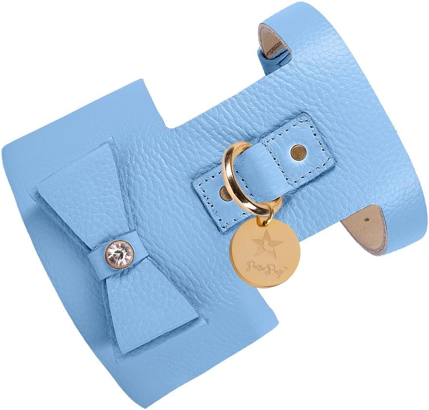 POISEPUP Luxe Dog Adjustable Leather Harness Vest, Soft with Bow and Crystal for Puppy Dogs - Red - Medium (21.3-23.6 in)