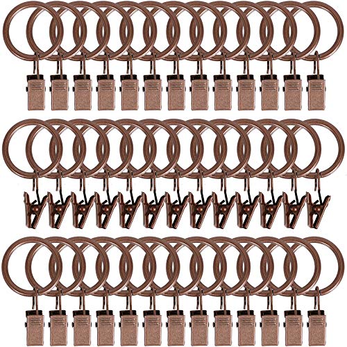 40Pack Curtain Rings With Clips Hooks, Rustproof Metal Stainless Steel Drapery Rings, 1In Interior Diameter Curtain Hangers Clips, Fits Diameter 5/8 In Rod, Vintage Copper #TOP29