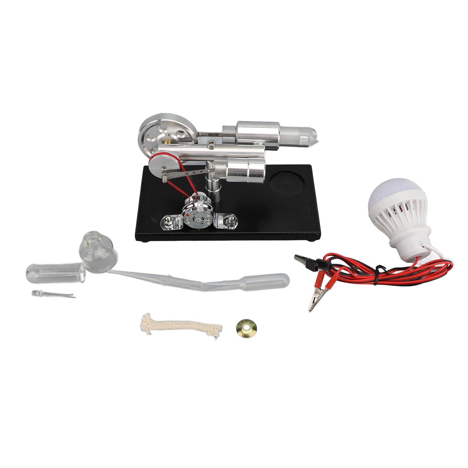 Stirlingmotor-Modellbausatz, Lernspielzeug mit Bunter LED für Wissenschaftliche Projekte, und Erwachsene, Grundplatte aus Schwarzem Kiefernholz