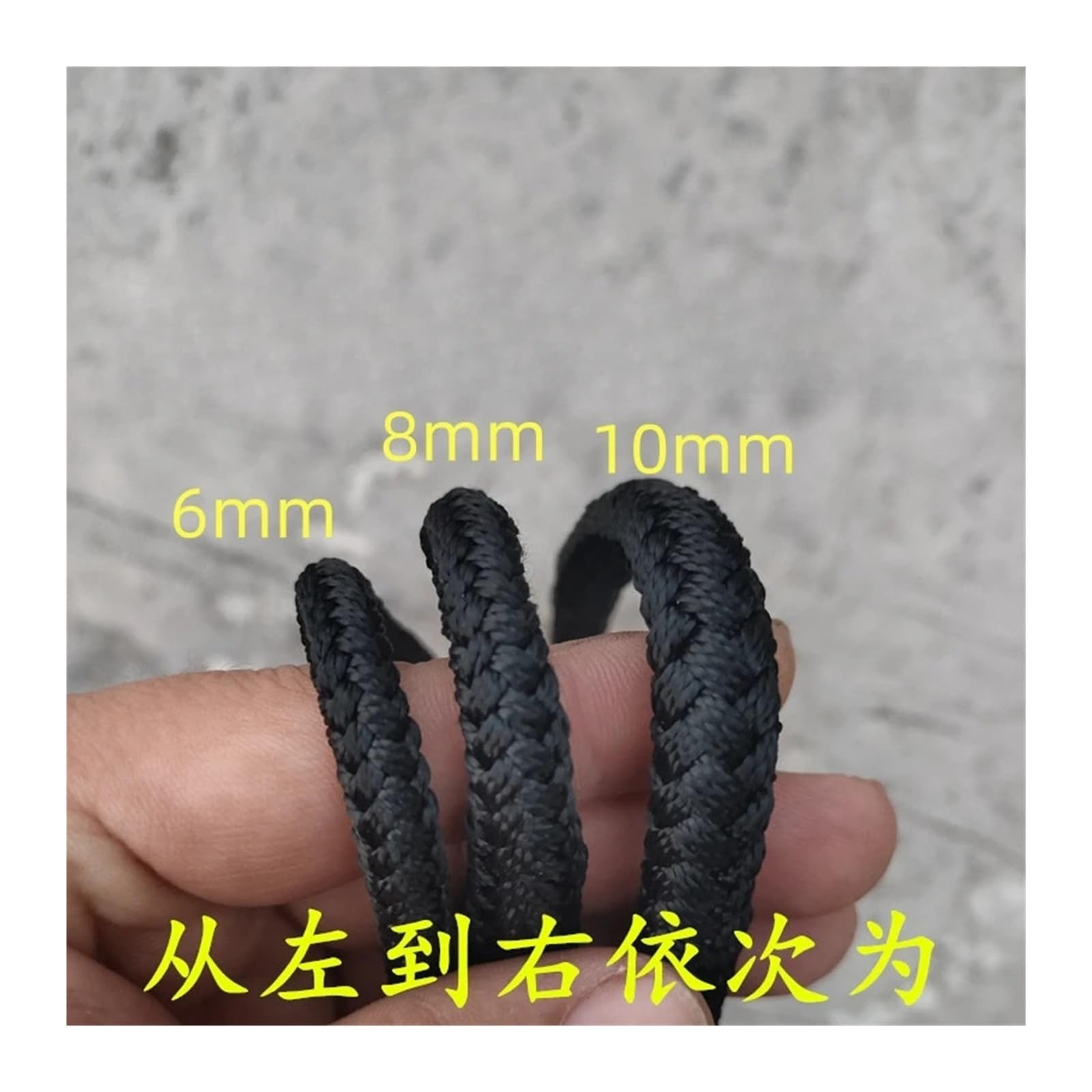 1 Stück schwarzes geflochtenes Nylonseil, Bindeschnur, verschleißfest, Zeltzug, 12 Stränge, 3/4/5 mm, 6, 8, 10(5mmx30m)