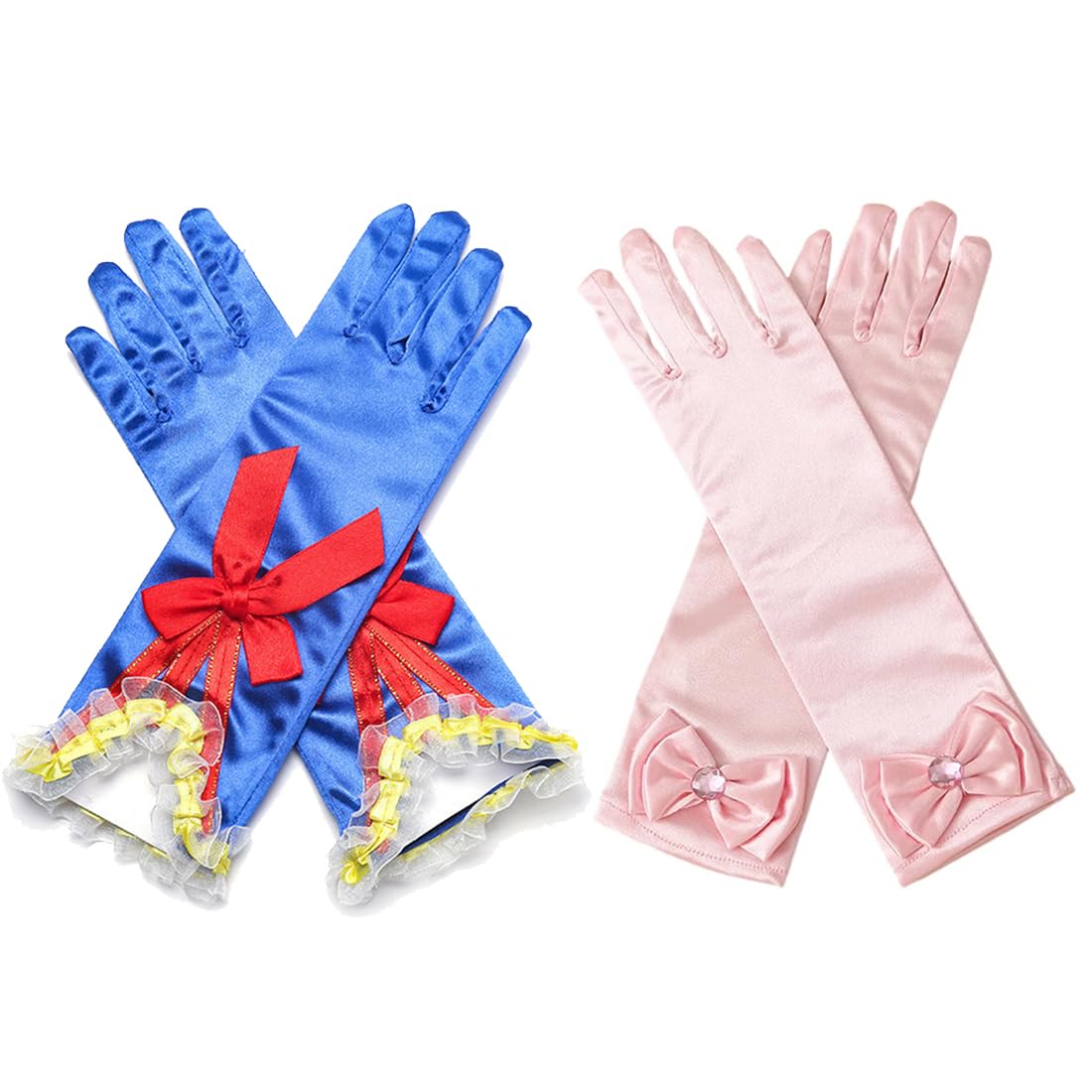 ZEPIQOR 2 Pcs Kinder lange Handschuhe, Schleife mit Diamanten Handschuhe, Prinzessin Satin Handschuhe, geeignet für Hochzeit Blumenmädchen, 