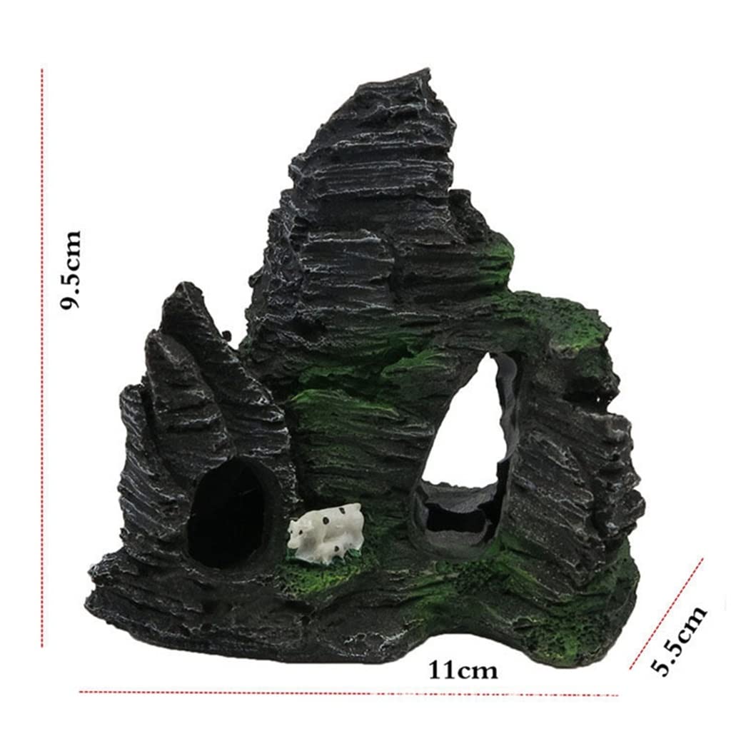 FMURY - Adorno de resina para acuario, con vista a la montaña, cueva de roca, árbol, pecera, decoración