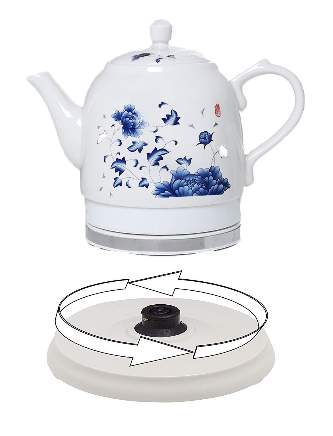 Hervidores, Hervidor eléctrico de cerámica, tetera de agua inalámbrica, tetera retro de 1,5 l, agua rápida de 1000 W para té, café, sopa, base extraíble de avena, apagado automático, protección para