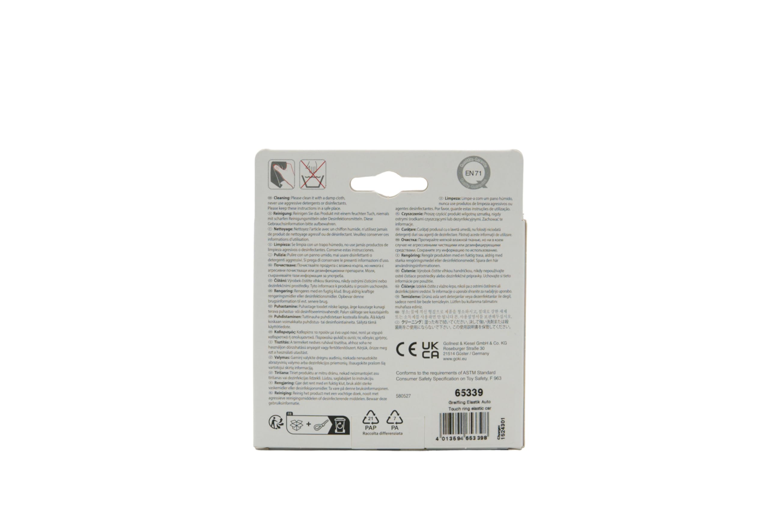 goki baby 65339 - Hochet en bois en forme de voiture pour bébé - Fabriqué en Allemagne - Bleu - Jouet de motricité naturel pour favoriser le réflexe de préhension, dès la naissance