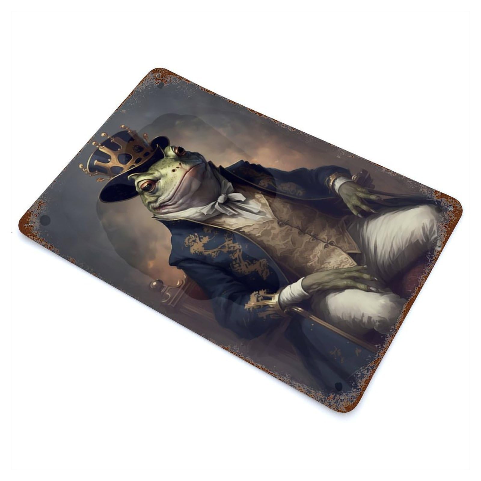 Aged Metal Wall Plaque with Frog Graceful Design 11.8"x7.9", for Cafe, Home Bar And Lounge Decor, Novelty Wall Decor