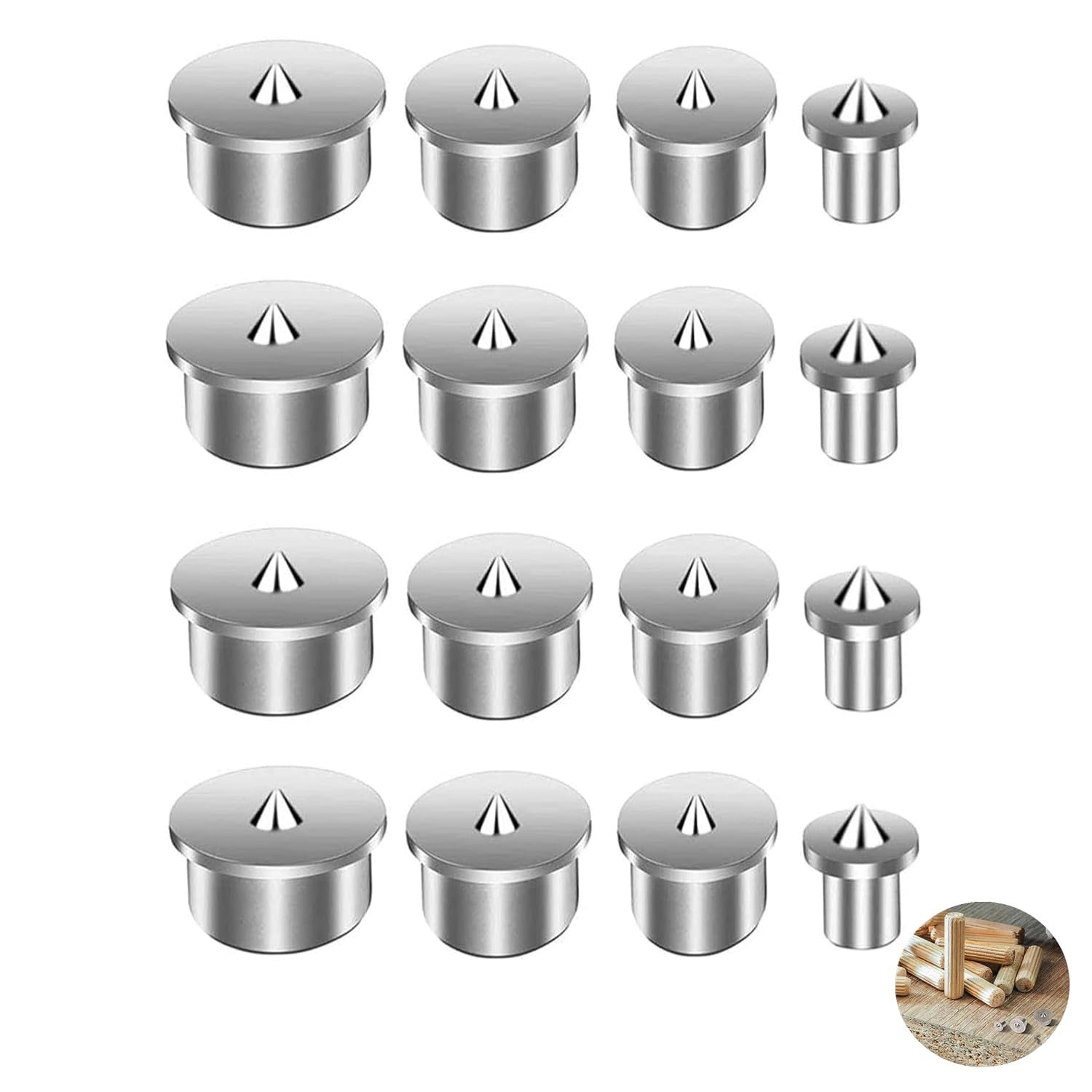 ZHjuju Dowel Centre Point,16pcs Wood Dowel Tenon Centers Set Dowel Pin Center Woodworking Alignment Tool Points Marker Drill Center for Accurate Drilling Proper Dowel or Tenon Placement 6/8/10/12 mm