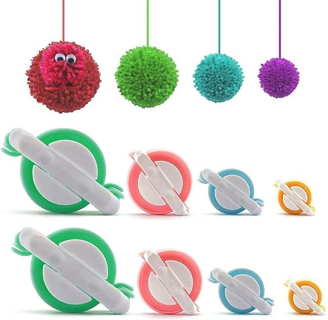Pom Pom Maker 8Pcs Different Sizes DIY Pompom Maker Kit Plastic Fluff Ball Weaver Needle Craft Tool Set