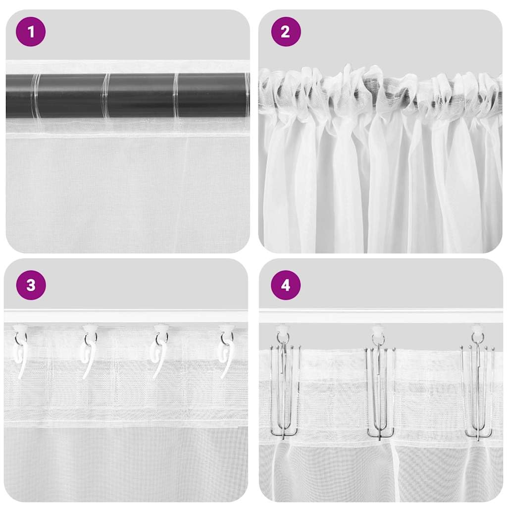 Cortinas de voile blancas, 140 x 225 cm, 2 unidades, con bolsillos para barra, cortinas semitransparentes para salón, dormitorio, cocina, protección visual y protección solar, fáciles de