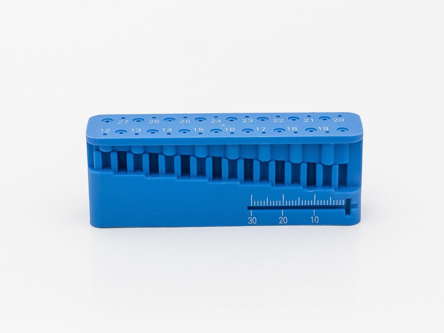 Dental Endodontic Block File & Bur Holder with Measuring Ruler Blue Autoclavable