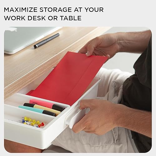 Miniatura 4 de GAROOD Cajón debajo del escritorio, organizador de cajones de escritorio ocultos, cajón autoadhesivo para oficina, aula, hogar, 13.3 x 10.02 x 2.8