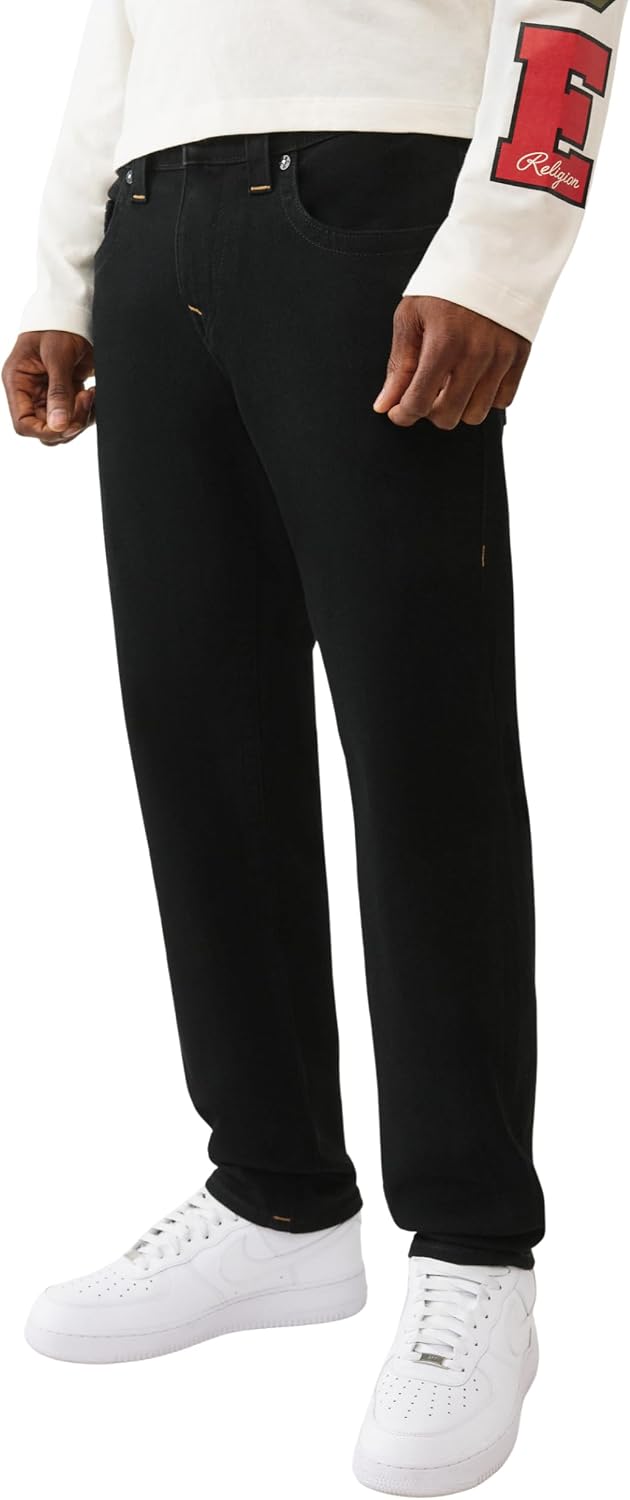 True Religion Geno SN No Flap Jeans for Men - 32" - Black Denim Pants with Big T Stitching & Horseshoe Detail