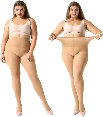 MANZI Women's 2 Pairs Plus Size Control Top Tights Ultra-Soft Panty Hose