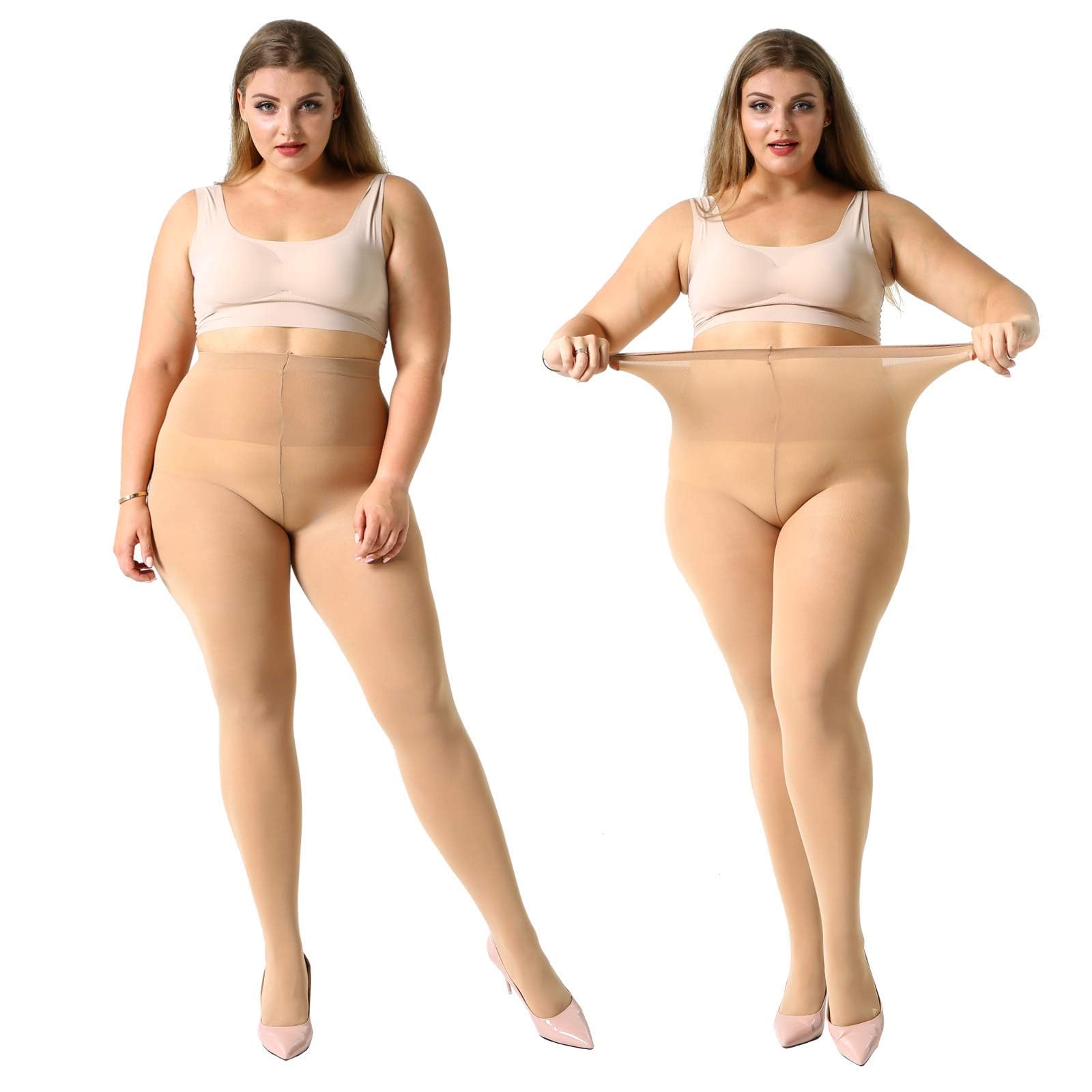 MANZI Women's 2 Pairs Plus Size Control Top Tights Ultra-Soft Panty Hose