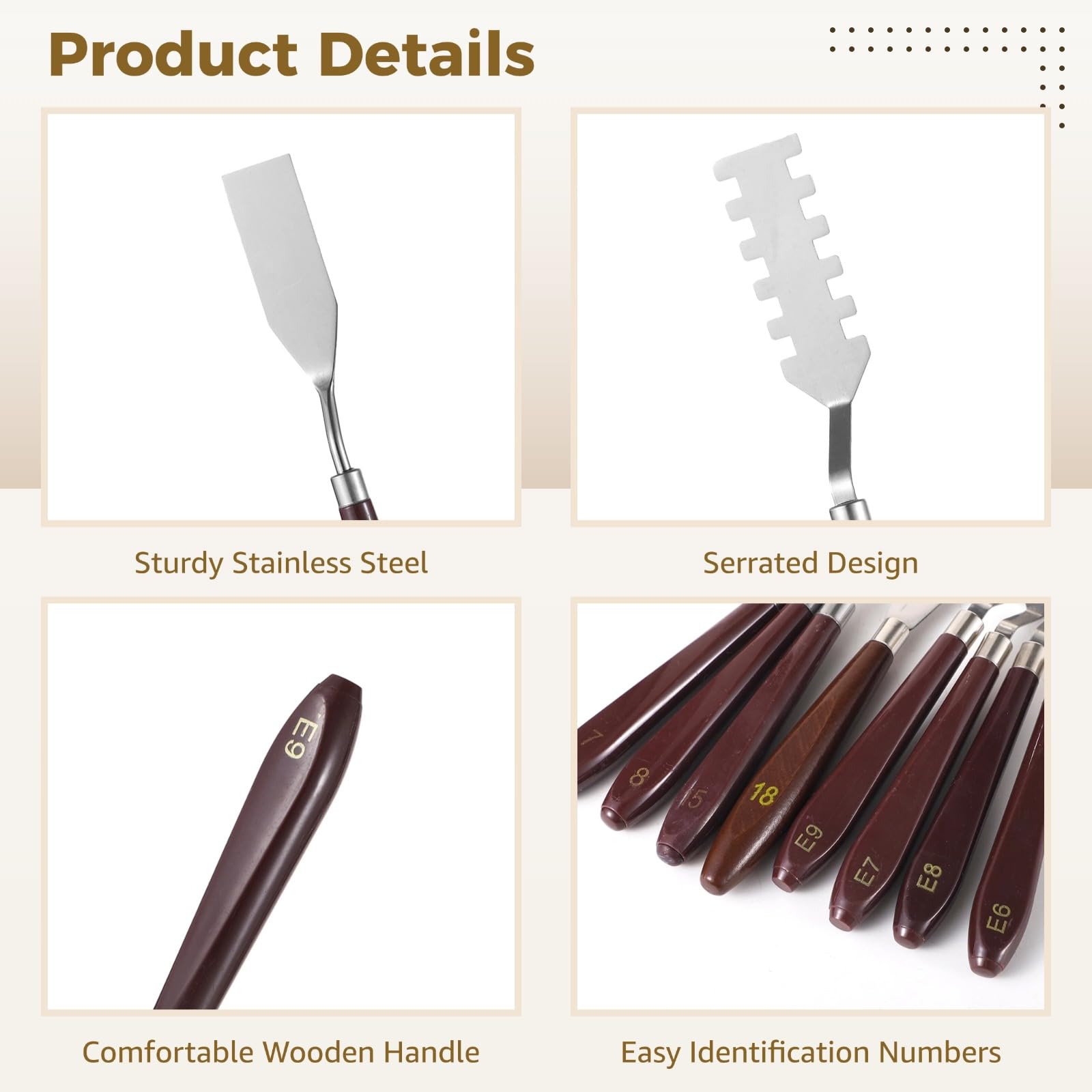 Set de 27 spatules palette, outil palette en acier inoxydable avec manche en bois, spatules de peinture pour mélange des couleurs et texturage