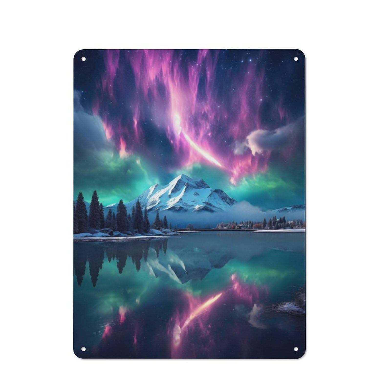 Junmoney Aurora Borealis Mountains Retro Metal Plaque 40X30cm For Lounge Or Reading Corner, Winter Wall Decor For Reading Corner Decorators