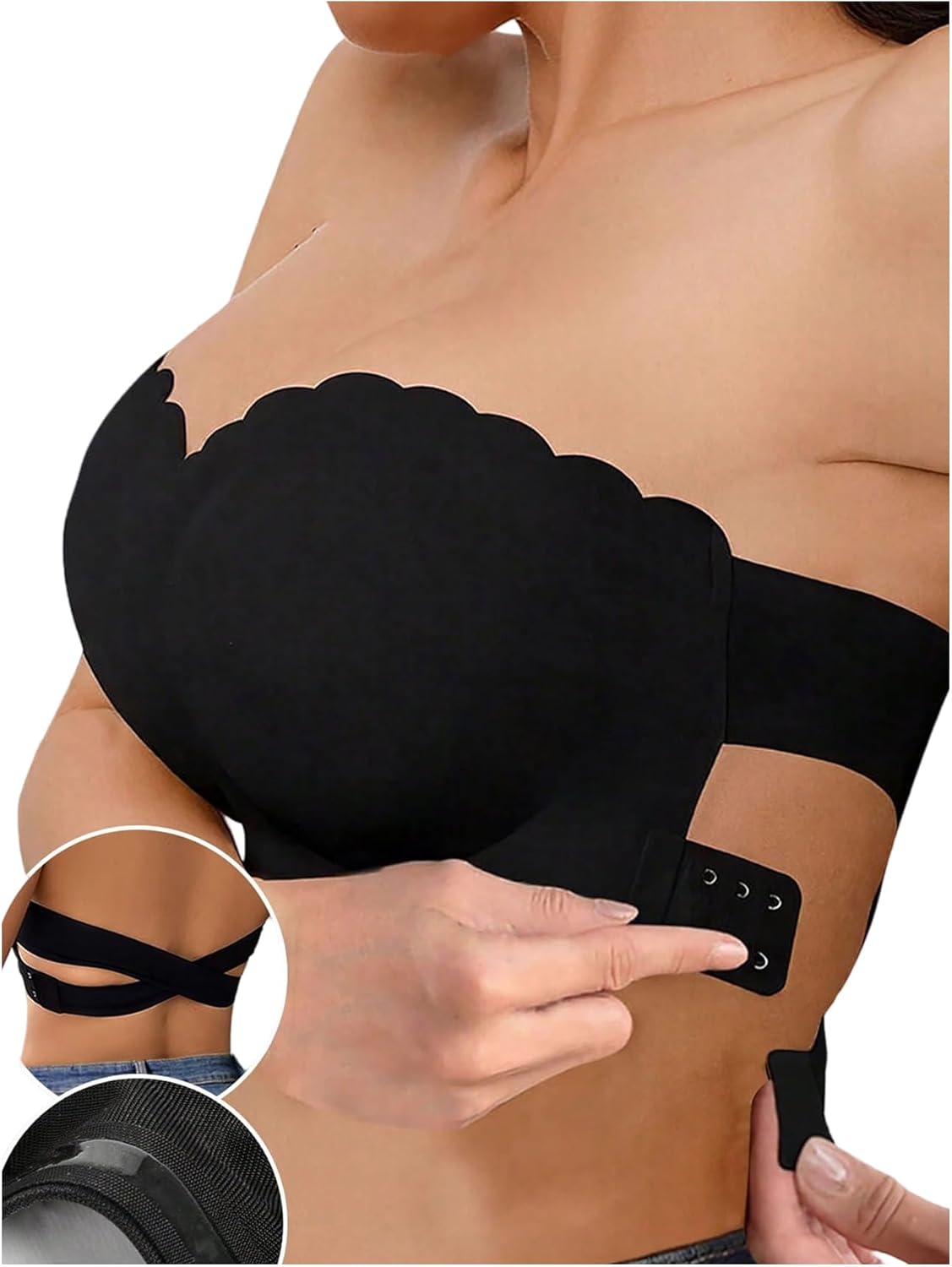 OYOANGLE Women's Side Closure Strapless Bra Wireless Push Up Bralette Crisscross Back Padded Comfy Bras - Image 5