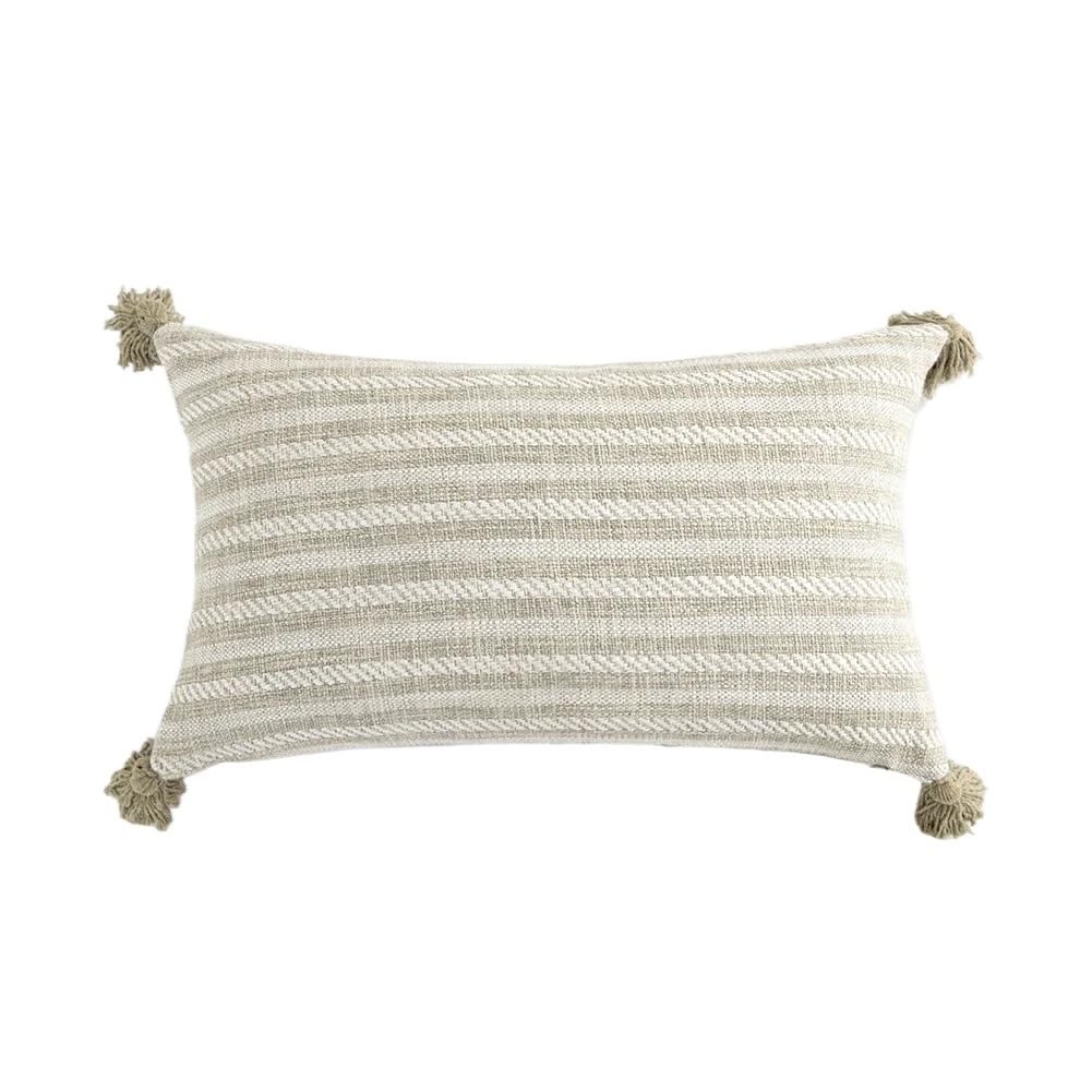 Fgujsur Color05 Cushion Covers Beige Cushion Cover Striped Solid Color Pillowcase For Bedroom Sofa Bohemia Tassels Home Decor(Color05)