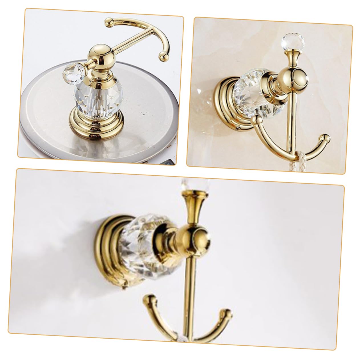 Happyyami 3 Piezas gancho de toalla de cristal toallero de pared enganches pared trapillo toallero independiente moderno ganchos multiusos gancho de diseño de punzón Acero inoxidable Golden
