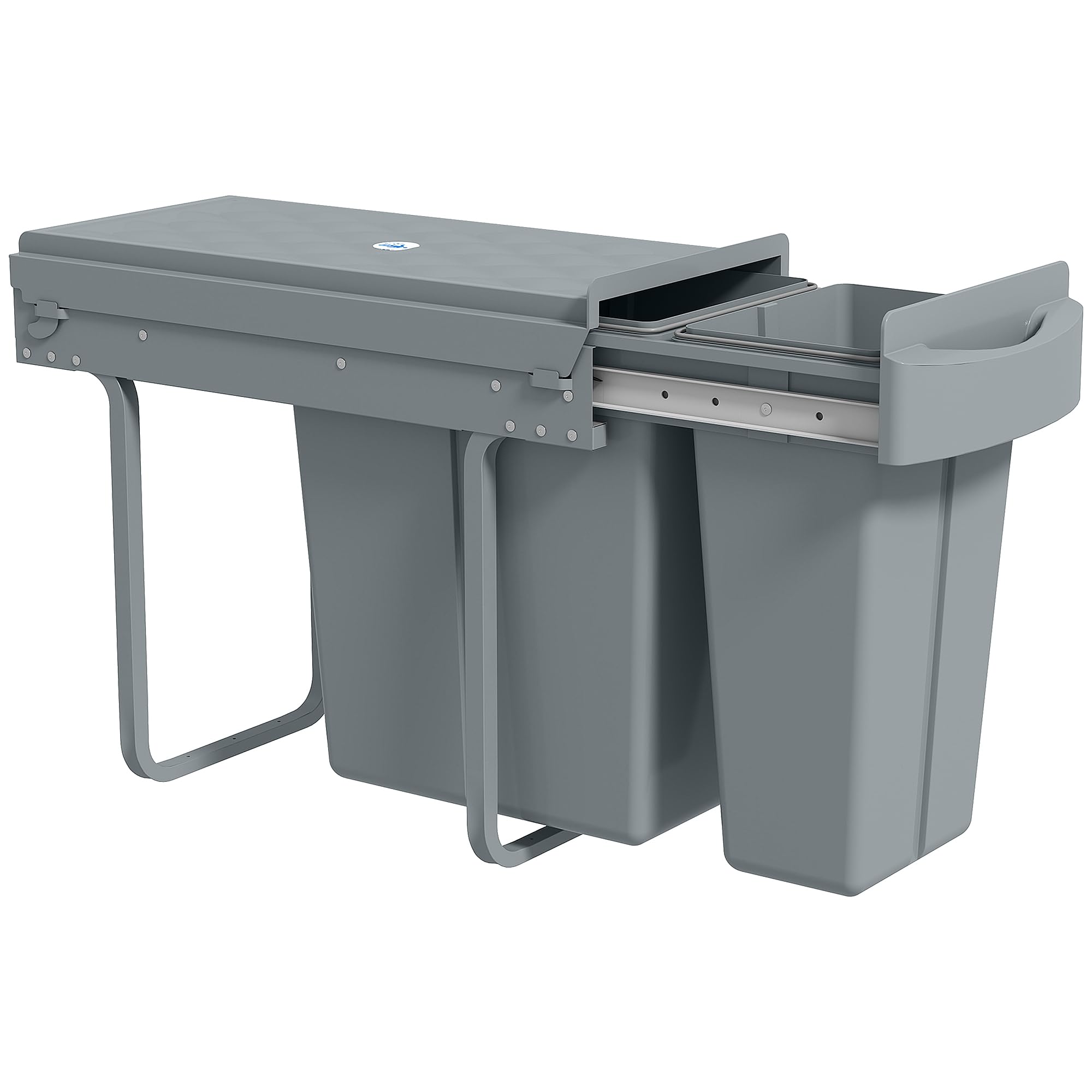 HOMCOM Under-Sink Kitchen Trash Bin, 2 Removable Recycling Containers, 20L + 10L, Smooth Slide, Handle, Diamond Pattern Lid, Grey