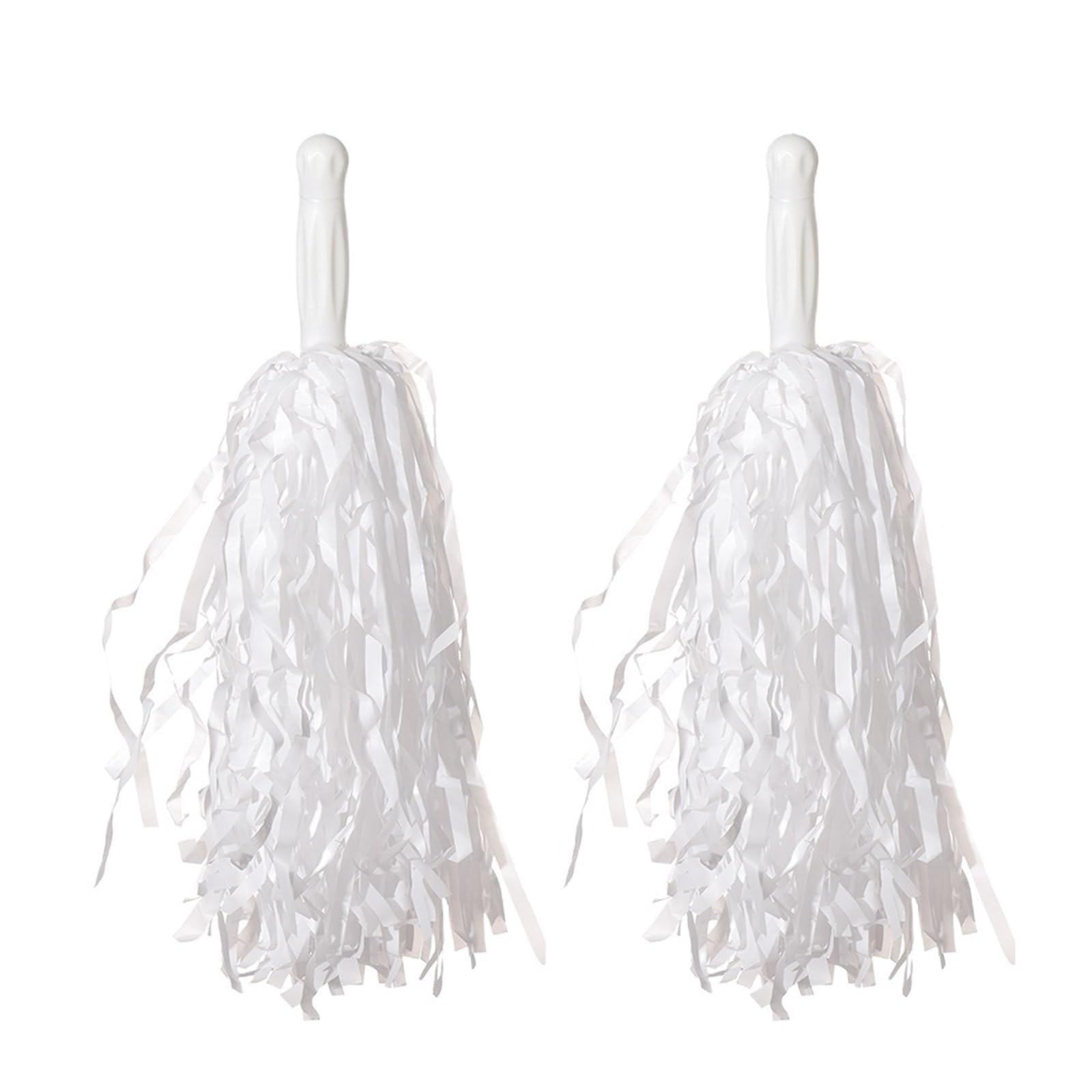 Cheerleader Pom Poms 1Pair Plastic Cheerleader Pompoms Girl Cheer Refueling Props Cheerleading Handle/Double Hole Game Cheering Ball(Handle White)