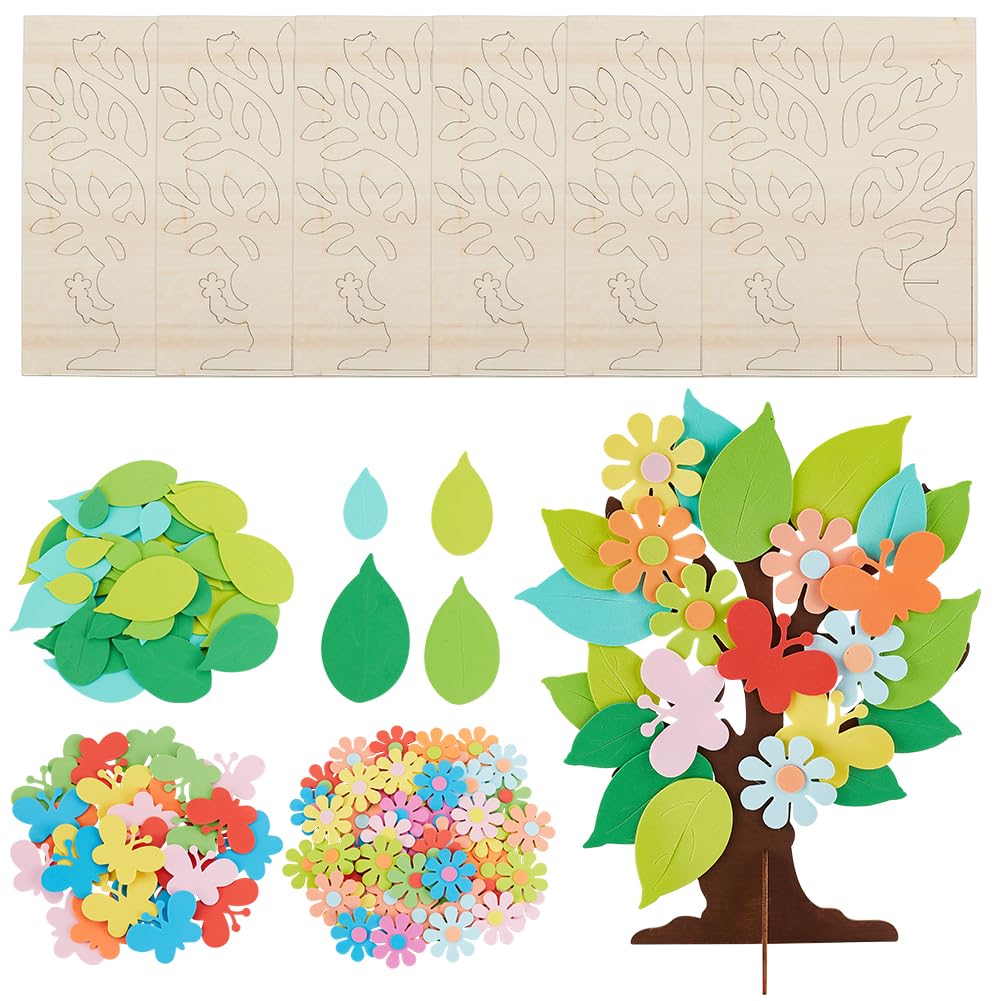 OLYCRAFT 6 Sets Foam Tree Stickers Set Butterfly Flower Leaf Foam Sticker Self Adhesive Foam Sticker Foam Tree with Colorful Butterfly Shaped Crafts for Art Family Activity Thanksgiving Decoration