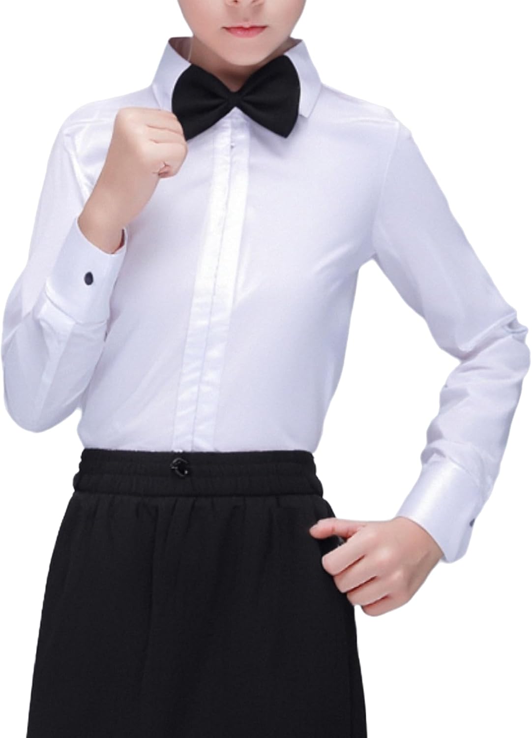 Kids Boys Latin Dance Leotard Lapel Shirt with Bow Tie Long Sleeve Ballroom Salsa Tango Performing Outfit