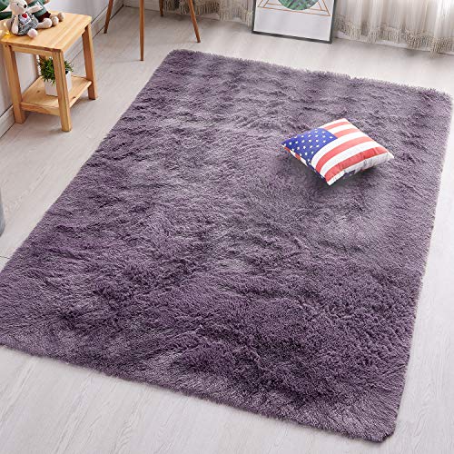 PAGISOFE Soft Fluffy Shaggy Area Shag Rugs for Bedroom Living Room Modern Cute Plush Fur Rug for Kids Dorm Girls Room Nursery Rug,（Purple Grey）, Solid Accent Rugs Carpet for Floor (4' x 5')