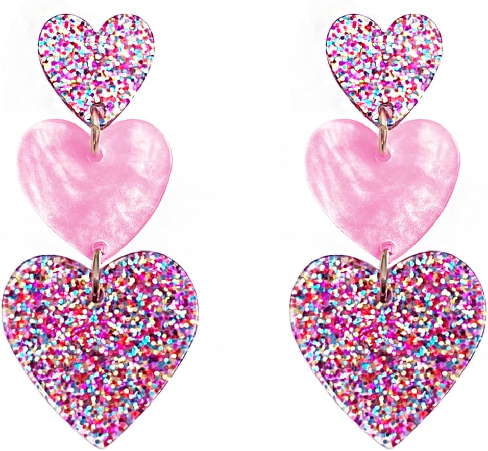 Heart Earrings for Women,Love Heart Dangle Earrings Red Pink Acrylic Lucite Arch Love Earrings for Her Mother's day Valentine's Day Women Jewelry