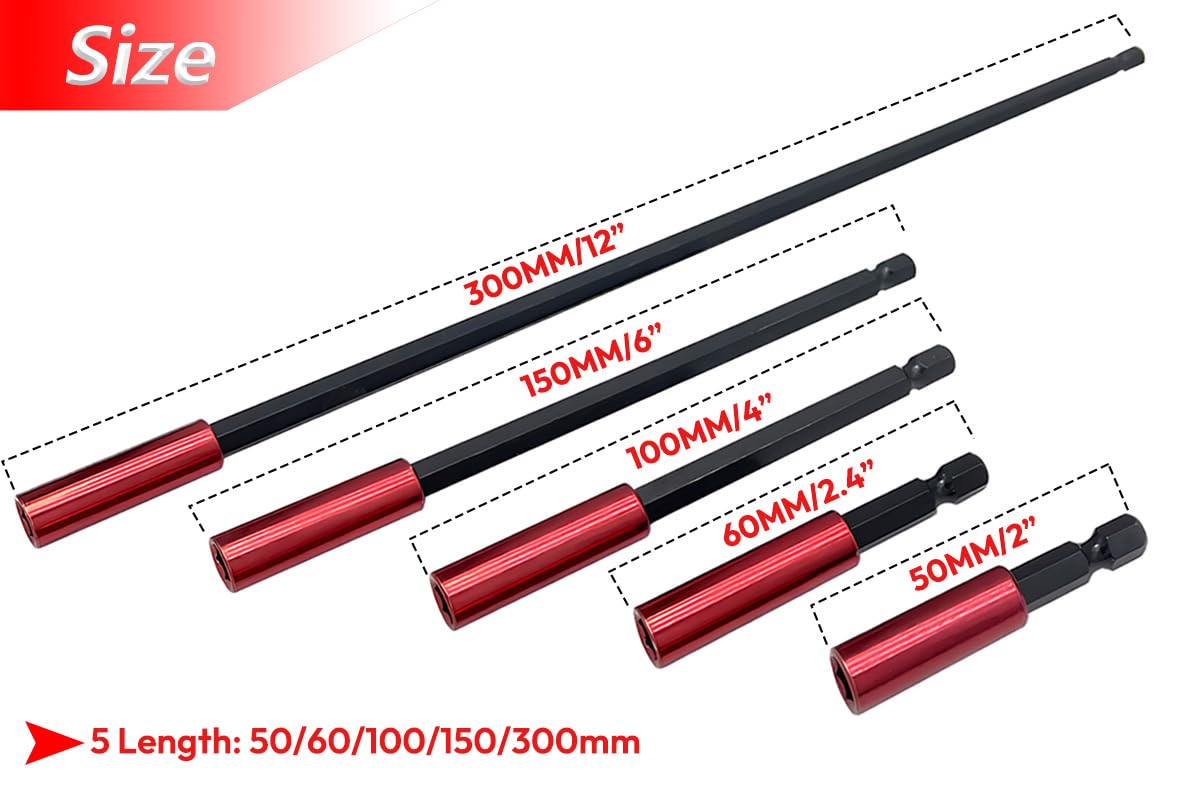 Saipor 5pcs Drill Bit Extension Set, 2/2.4/4/6/12 inch Length Magnetic Socket Drill Bit Holder - Image 4