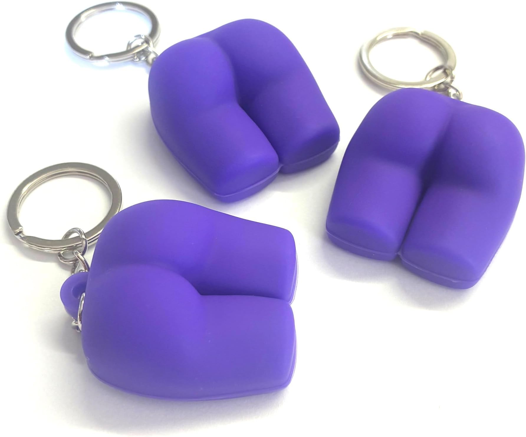 Mini Butt Keychain 3-Pack – Funny Novelty Gag Gifts & Squeezable Fidget Toys – 1.5" with Stainless Steel Chain