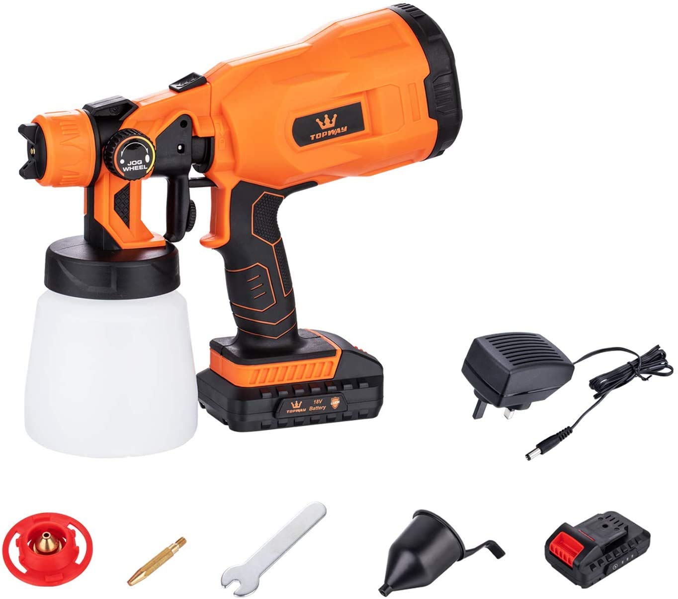 TOPWAY Pulverizador de Pintura inalámbrico de 18 V con batería, Pistola eléctrica inalámbrica de 800 ml con 2 boquillas y 3 Patrones de pulverización para Vallas, Paredes, techos, Tratamiento de