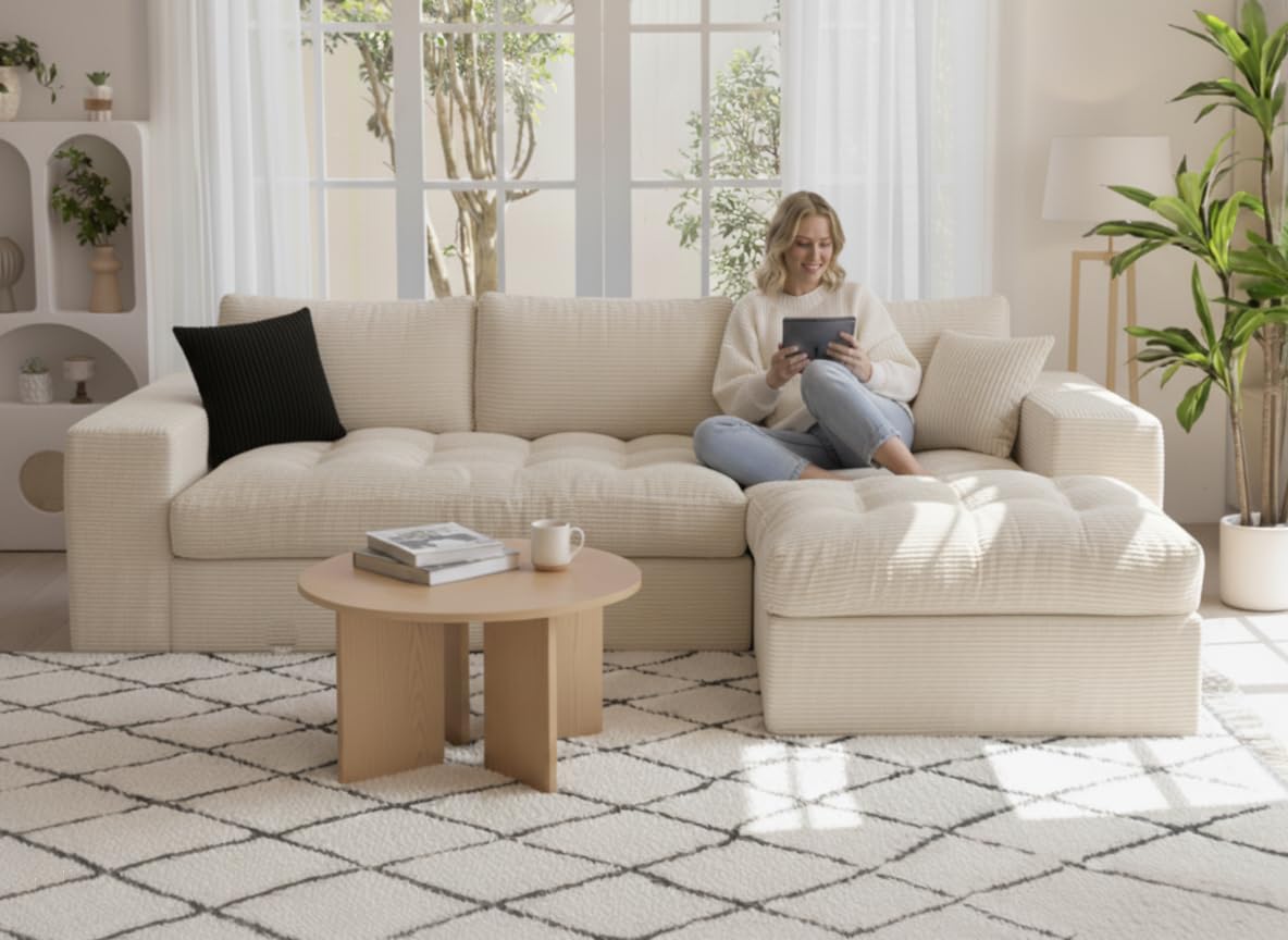 NAYA 106” Modular Sectional Sofa, Cloud Sectional Couch with Deep Seat, Modern Modular L-Shape Sofa Boneless Couch with Chaise for Living Room Bedroom