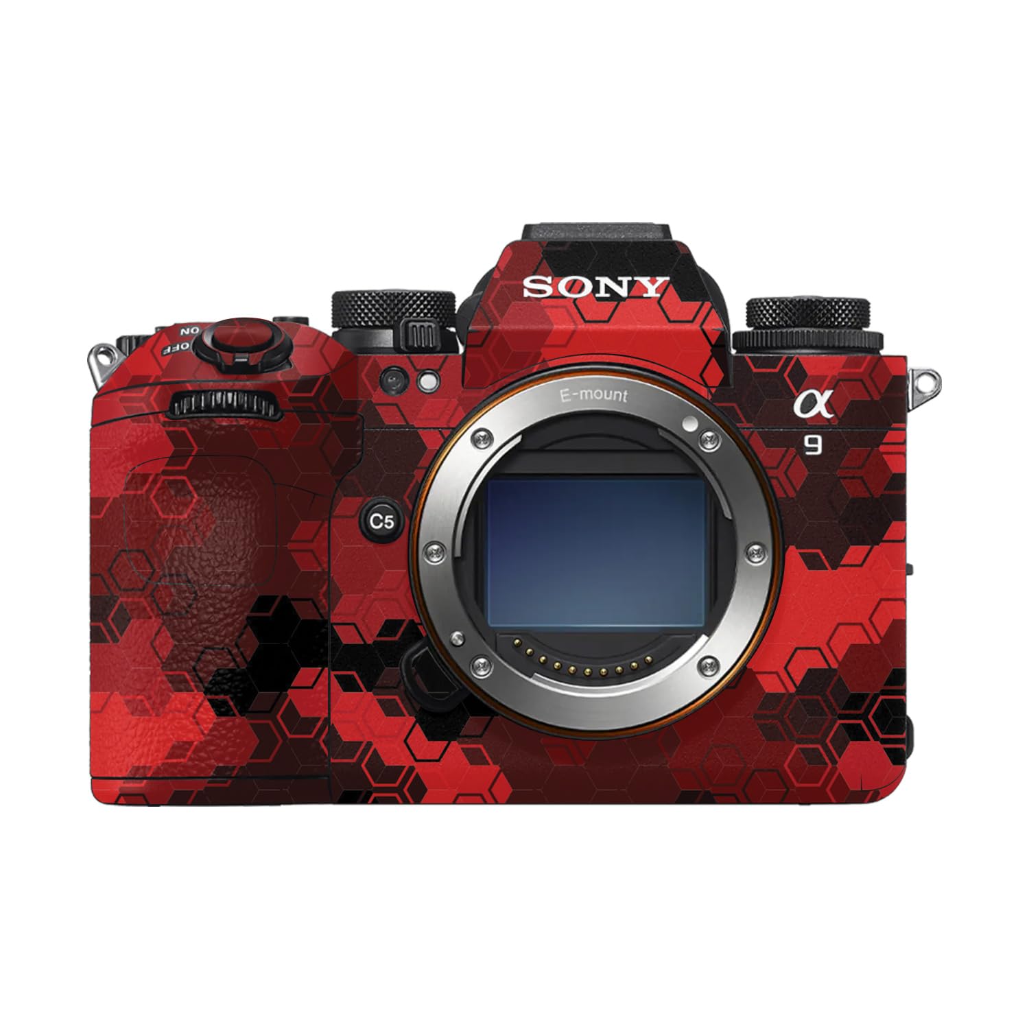 Camera Skin Compatible with Sony Alpha 9 III (2024) - Red Hexa Camo - Premium 3M Vinyl Protective Wrap Decal Cover - Easy to Apply | Crafted in the USA by MightySkins