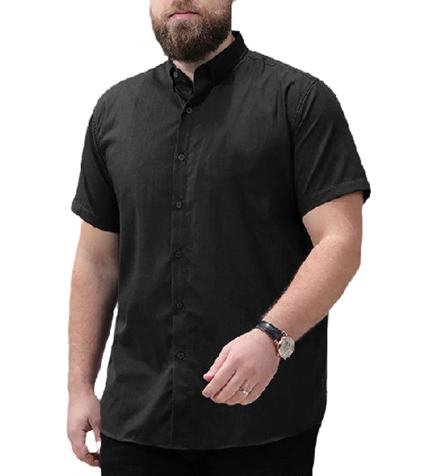 Men's Fashion Loose Oversized Thin Shirt Summer New Lapel Short Sleeve Casual Business Shirt S black