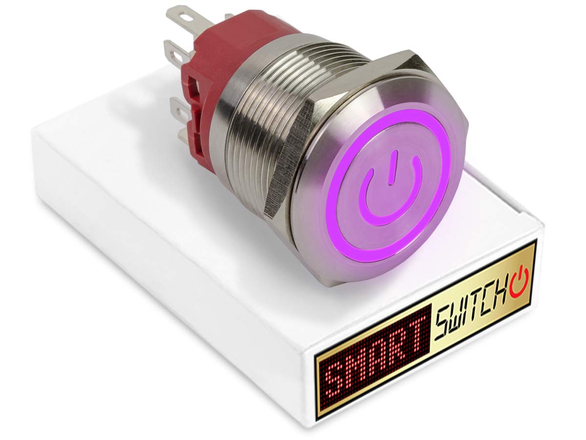 SmartSwitch 25mm Angel Eye Power Stainless Steel Aluminium Latching DPDT Push Button Purple LED Metal Switch AE25
