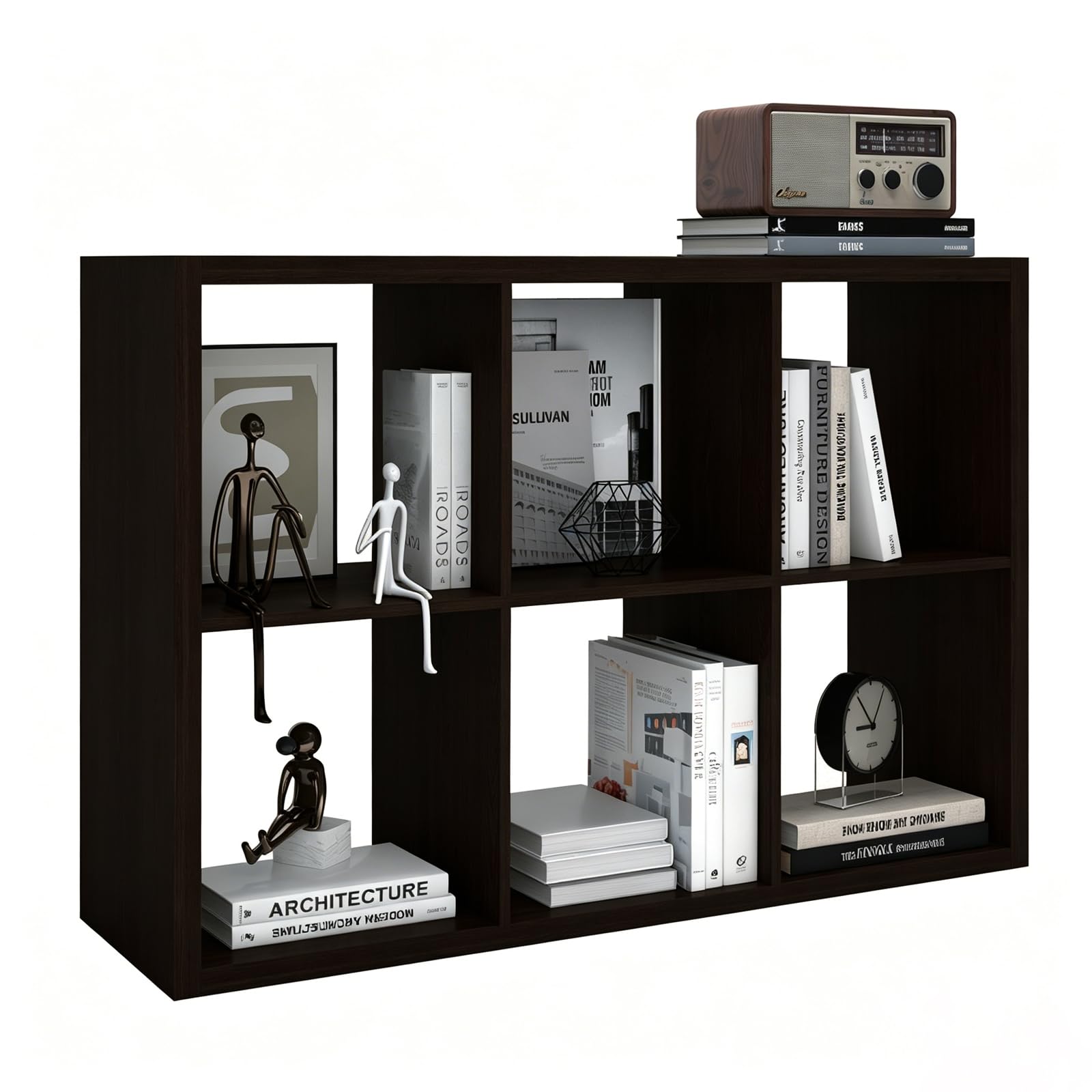 CTESNE【2026 Wooden Thick Frame 6 Cube Storage Organizer Shelf with Anti-Tipping Kits + Reversible Open Back Bookcase, Horizontal and Vertical Dual-use (Chocolate Color 13in)