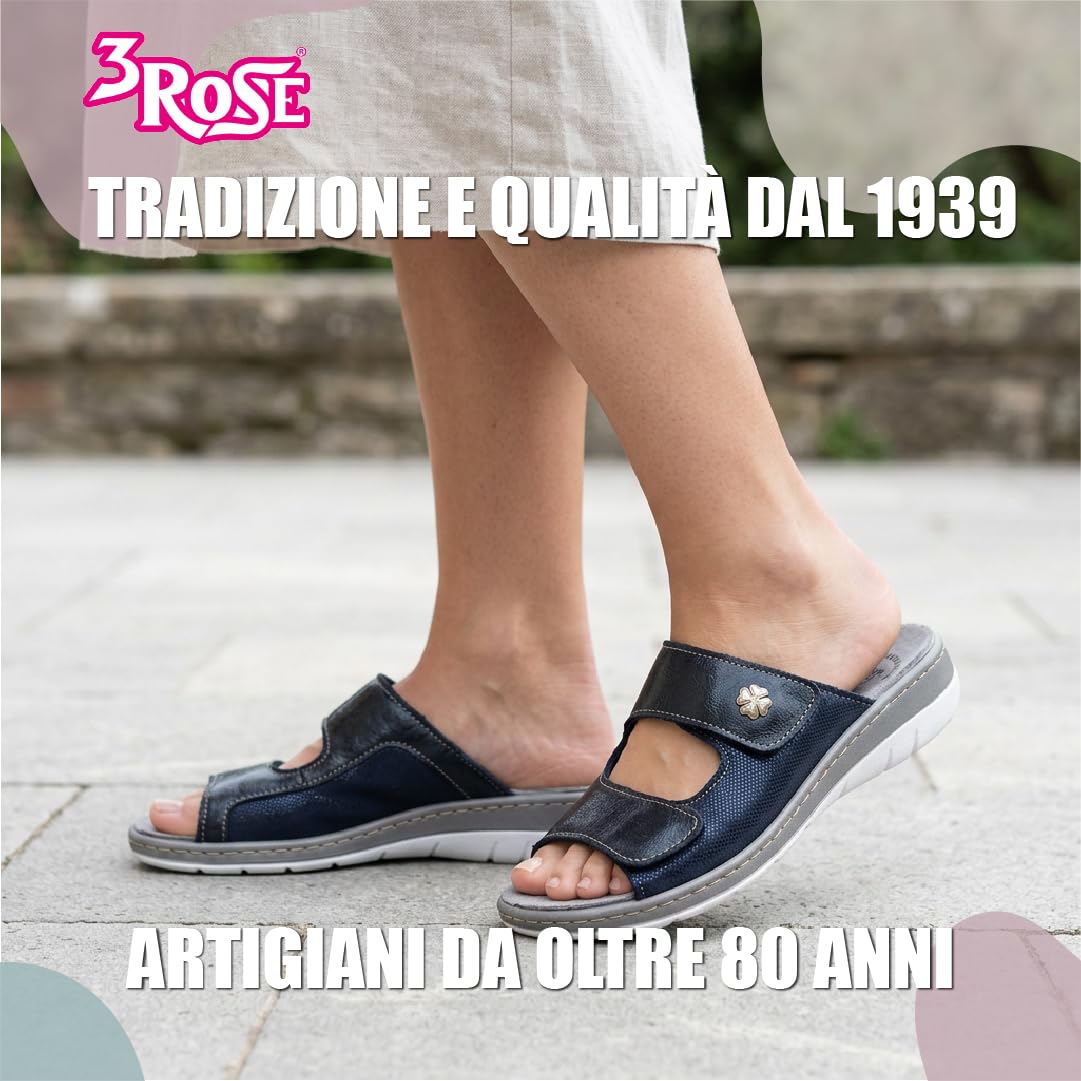 3Rose 311 Ciabatte Donna con Doppia Fascia in Microfibra Elasticizzata - Pantofole Casa e Fuori, Chiusura a Strappo Regolabile - Anatomico, Tacco 3,5 cm - Plantare Estraibile Vera Pelle