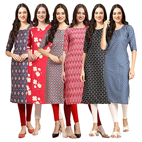 Pinkmint Women's Crepe Digital Print Straight Kurta(Pack Of 6)[Qv-358-380-372-328-362-367-S]