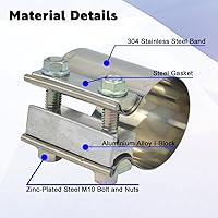 Vista 3 de Abrazadera a tope de junta solapada de escape de 3 pulgadas, abrazadera de banda de silenciador de acero inoxidable de 3" que se ajusta sobre tubos