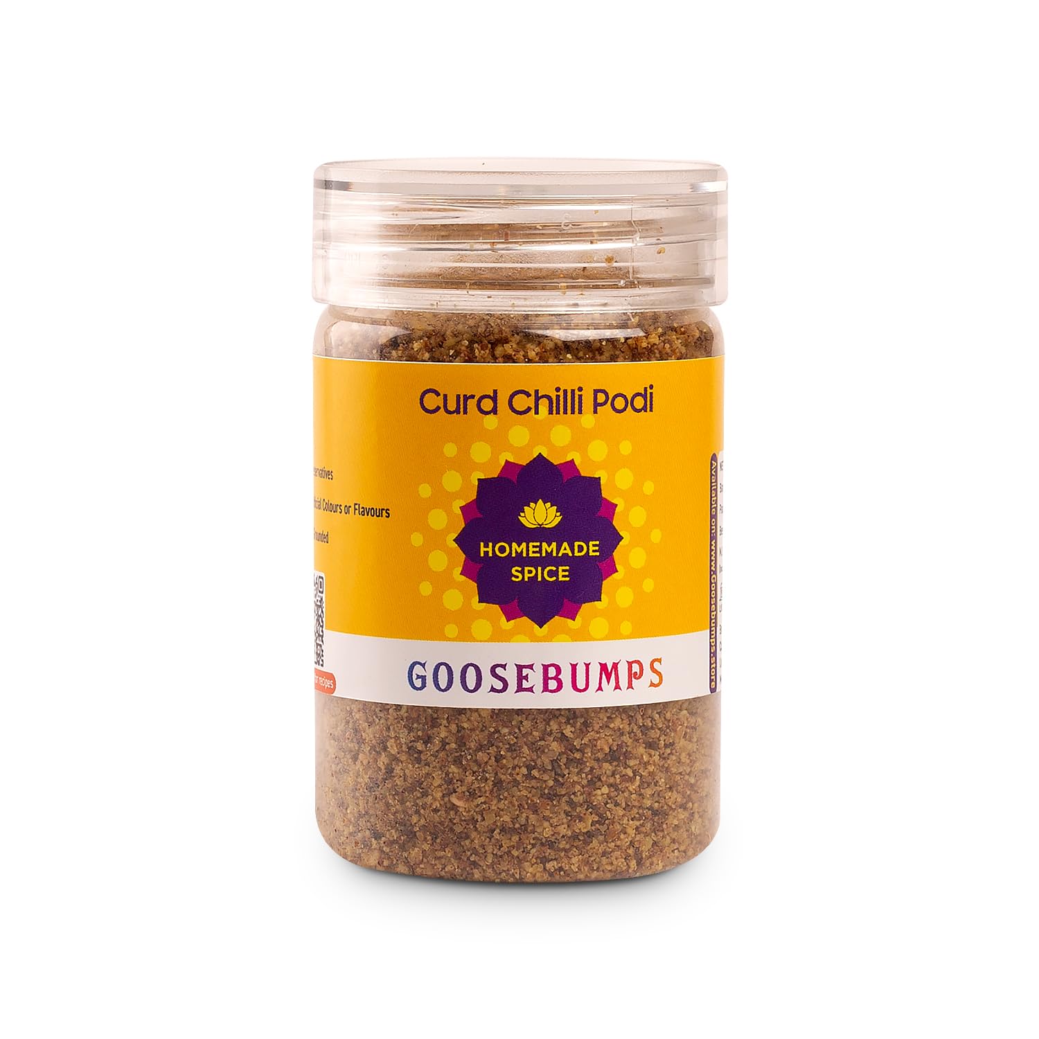 GOOSEBUMPS Curd Chilli Podi | Made With 8 Aromatic Spices | 100% Natural Ingredients | Peanuts, Sesame seeds, Black gram dal, Curd Chilly, Asaefoetida, Sanchal, Turmeric, Til Oil | 90 GMS