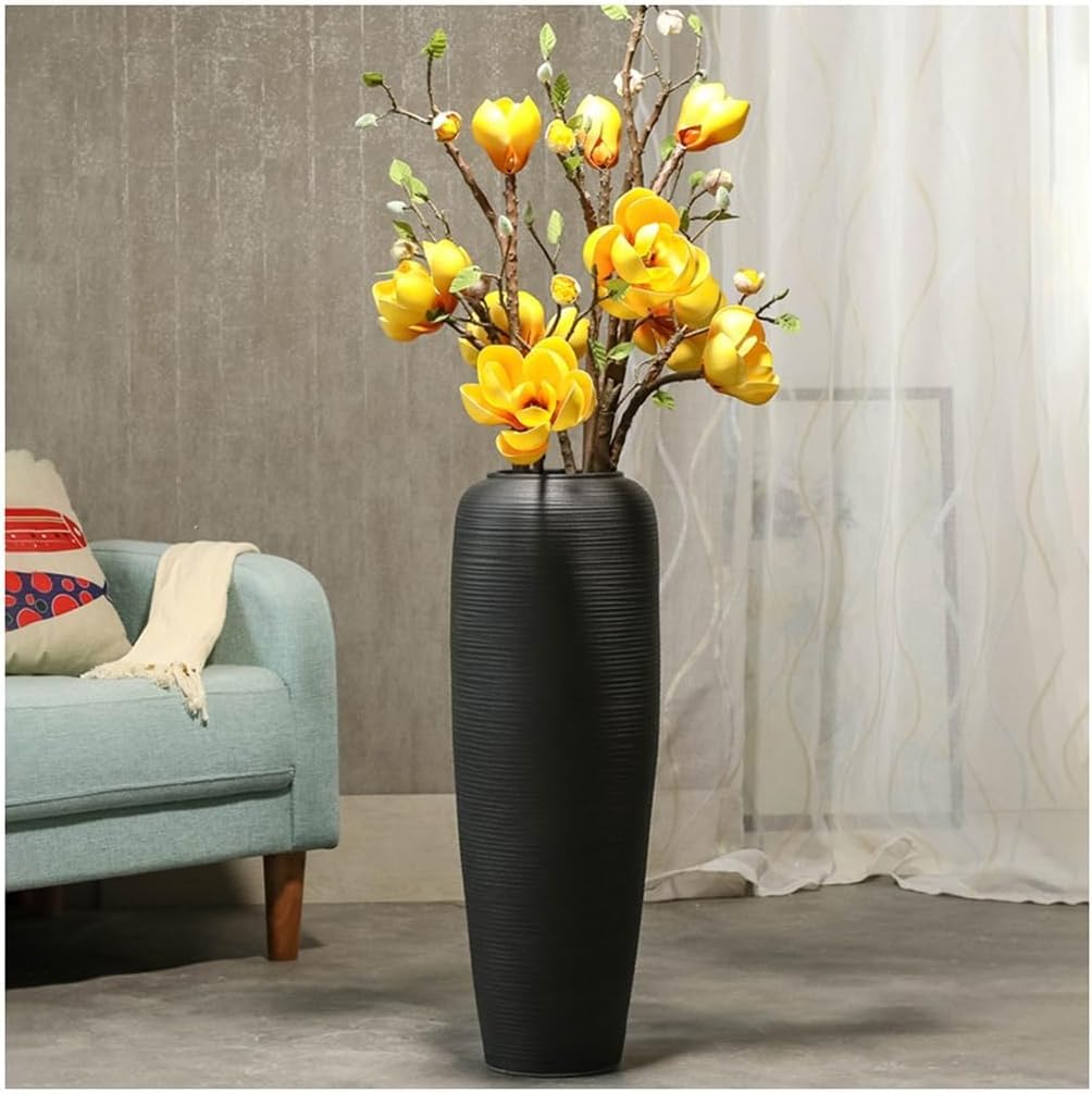 Grand vase de sol noir en céramique pour sublimer de grandes compositions