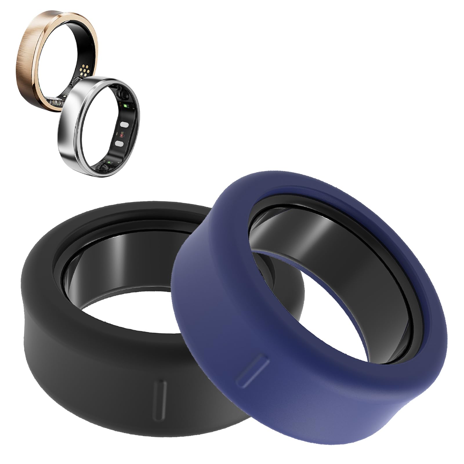 for RingConn Gen 3 Case Cover,Silicone Ring Protector Cover,Anti-Scratch Bumper Case for Smart Fitness Tracker,Ultra-Thin Protective Sleevel,Elastic Fit,Black+Dark Blue