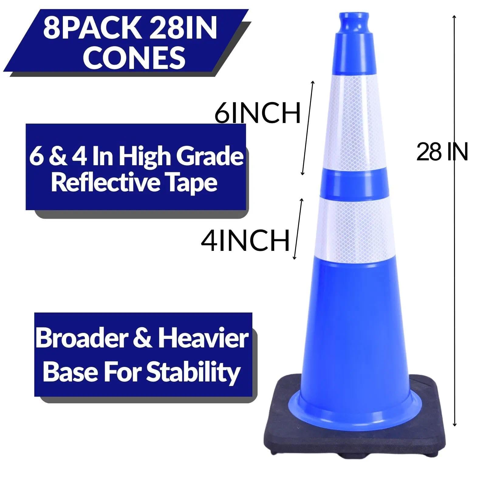 8er Set Leitkegel 70 cm, Verkehrskegel mit beschwertem Fuß, Blau