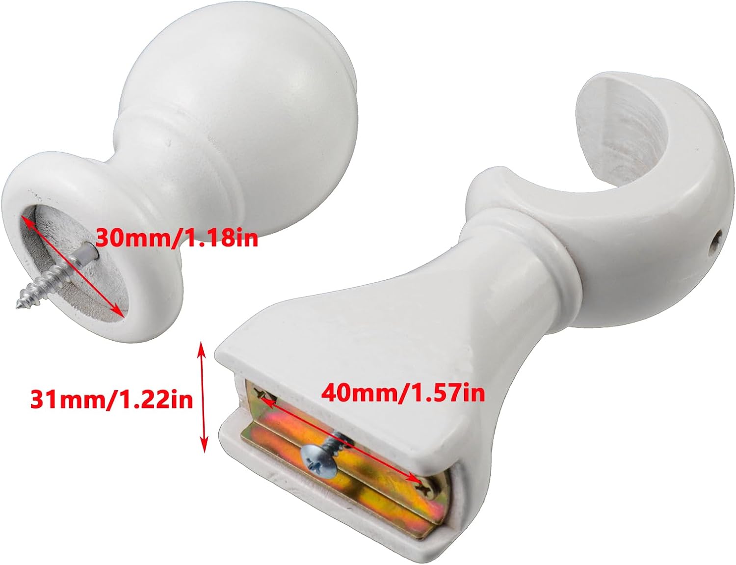 Antrader Finials for Curtain Rods and Wood Curtain Rod Brackets,White