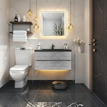 Floating Vanity Bathroom, 42 Inch Bathroom Vanity with Sink, Wall Mounted Single Sink Bathroom Vanity, Soft Closed 2 Drawers, Integrated Sink Dark Birch