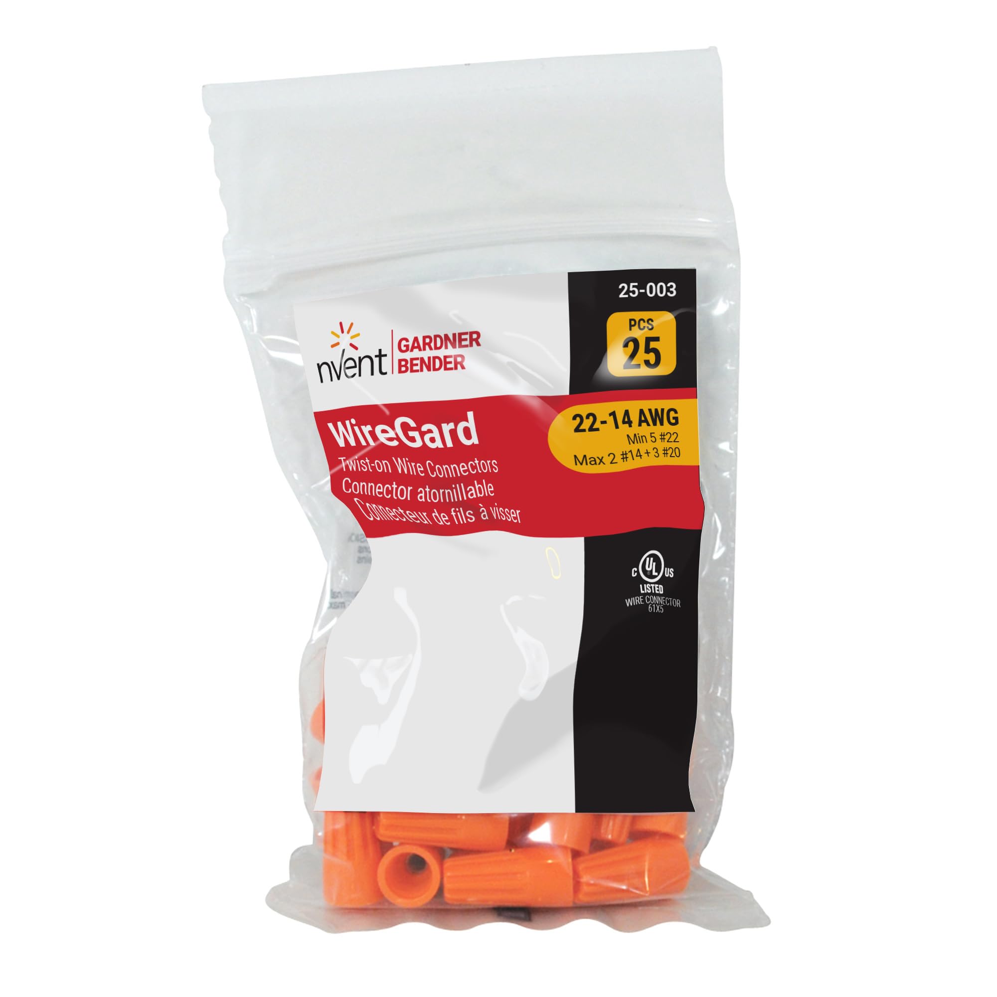 Gardner Bender 003 GB Orange GB 25-003 Wiregard Conectores de cable 25 unidades, paquete de 25