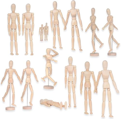 Miniatura 6 de Paquete de 2 maniquíes de madera de 12 pulgadas de alto con soporte, ideal para dibujo o decoración de escritorio (hombres y mujerespapá y mamá)