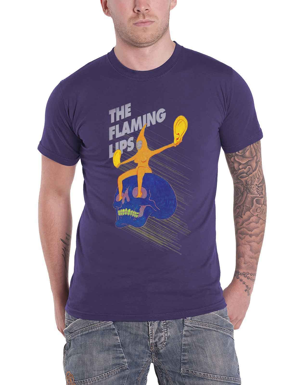 The Flaming Lips T Shirt Skull Rider Band Logo Official Mens Purple XL