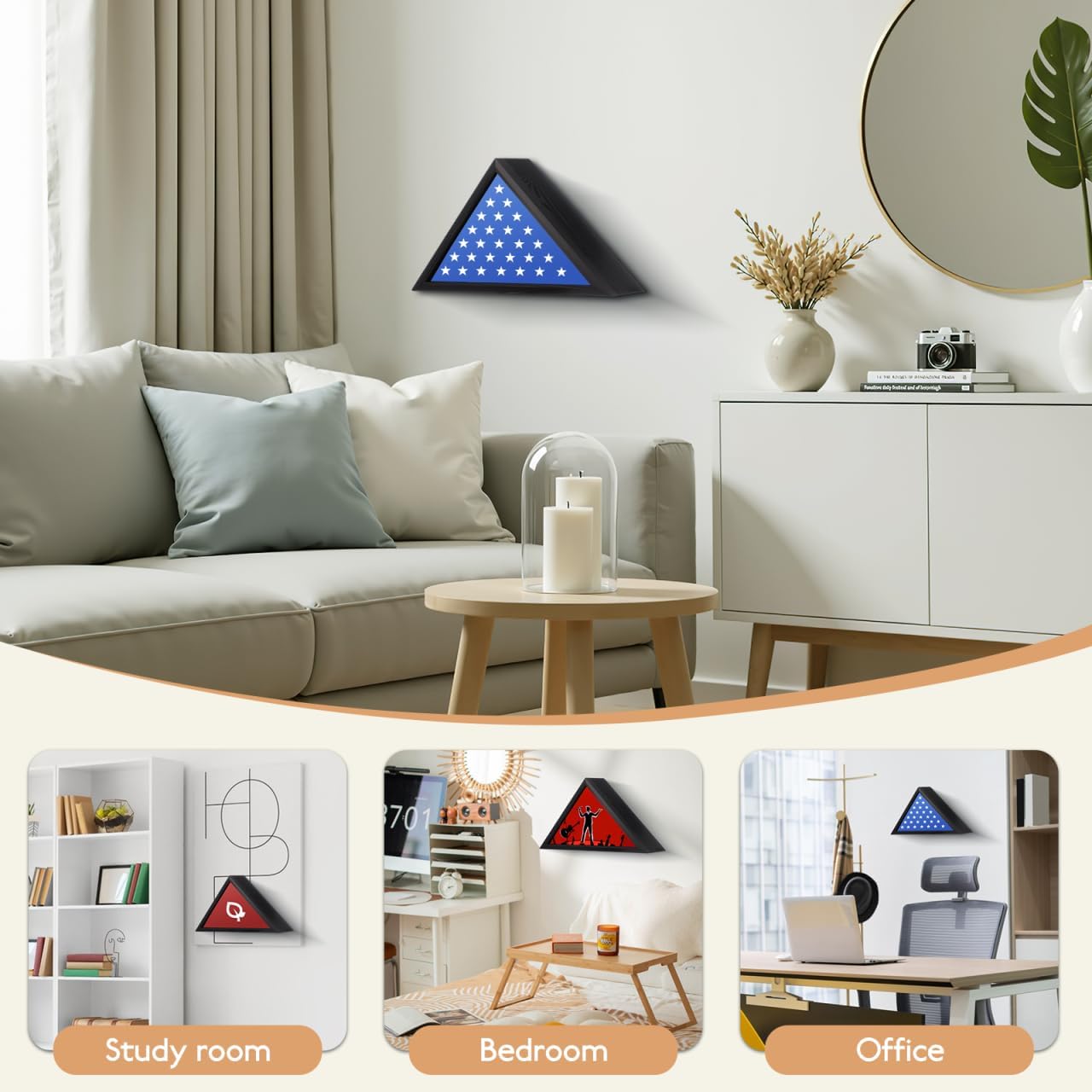 Flag Display Case Triangle Folded Flag Shadow Box Wall Mount Wood Case with Glass Covered for Army Veterans Burial